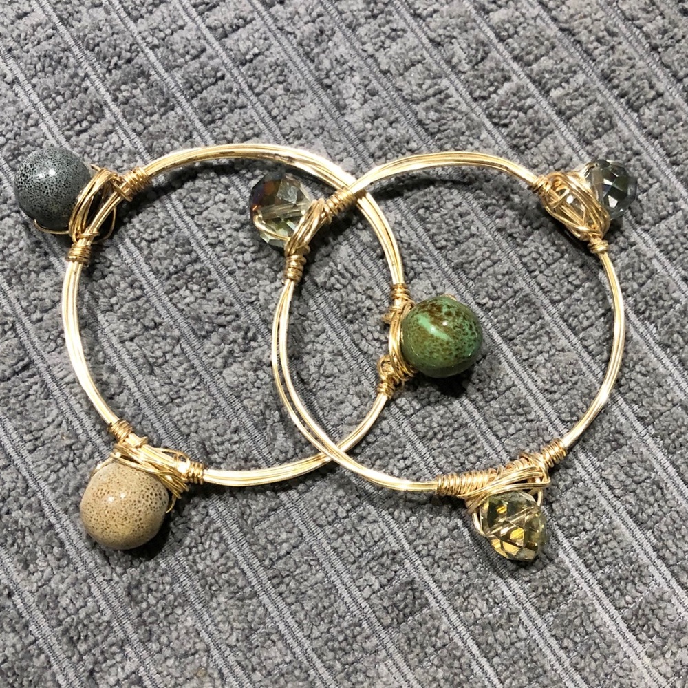 Gold and stone bangle bracelets. (2)